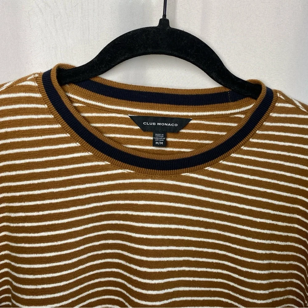 Club Monaco Men's M Slim Striped Tricot Crew Long Sleeve Pullover Knit Sample